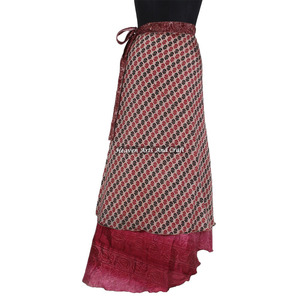 Adults Age Group Tight <b>Wrap</b> Around Skirt 2 Layer Reversible Magic Silk Saris <b>Wrap</b> Long Skirt <b>Sarong</b> Reversible Vintage Sari - Product Image 4