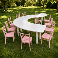 Ensemble table et chaises d'extérieur en plastique pour enfants, personnalisable, courbé, blanc, bleu, jaune, pour événements, fêtes, jardin, location