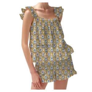 Co- Ords Shorts Pajama Set Printed 2026 New Latest Collection Of Spring/Summer Floral Fitted Strappy Ruffle <b>Trim</b> Sleeves PJ Set - Product Image 2