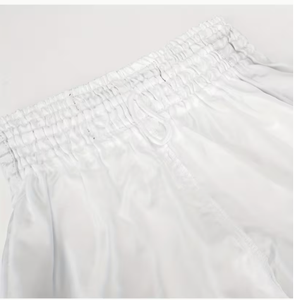 Shorts de boxe en satin blanc pour hommes, taille mi-haute, élastiques, séchage rapide, motif moucheté, PROFIT SPORTS, vente en gros, personnalisables - Product Image 5