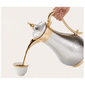New Arrival Luxury <b>Arabic</b> Coffee Dallah Wall Stainless Steel Vacuum <b>Tea</b> Pot With Hammered Silver Finish and Gold Plated Handle - Product Image 2