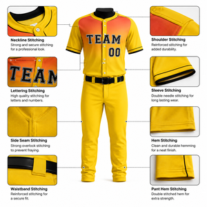 Latest Design New Style Custom Men's Yellow Baseball Uniform Premium Quality Solid Color Short Sleeve Breathable <b>Plus</b> <b>Size</b> - Product Image 3