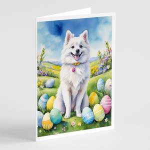 American Eskimo Whimsical A7 Size 5x7 Blank Note <b>Cards</b> <b>Pack</b> of 8 <b>Easter</b> Egg Hunt Greeting <b>Cards</b> with Envelopes - Product Image 1