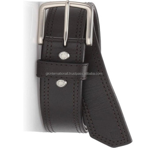 Ceinture épaisse en cuir noir Durable pour hommes, ceinture décontractée à double couture avec boucle réglable - Product Image 2