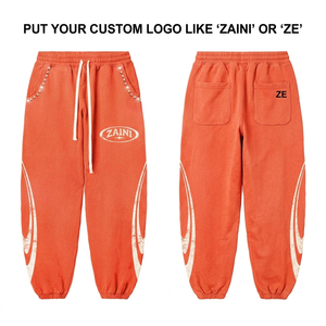 Pantalones Deportivos de Felpa para Mujer, 320 GSM, Algodón y Poliéster, Color Naranja Quemado, Panel Lateral con Diseño Gráfico, Bordado Personalizado con Estampado - Product Image 1