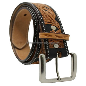 Cinturón de Cuero Western de Dos Tonos de Primera Calidad al por Mayor para Hombre, con Logotipo Personalizado, Hecho a Mano, Estilo Vaquero Vintage con Hebilla de Latón - Product Image 6