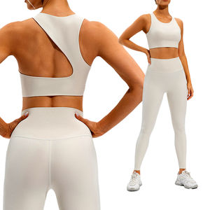 Ensemble de yoga et d'entraînement personnalisé pour femme, respirant, motif écossais simple, en Spandex/Nylon, deux pièces, pour la gym et le fitness, disponible en ligne - Product Image 1