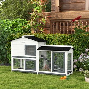 Gabbia per conigli da 62 pollici con vassoio rimovibile, recinto in legno per porcellini d'India e piccoli animali da esterno con tetto in asfalto e chiusura di sicurezza - Product Image 2