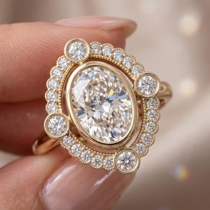 Vintage 2.02CT VS1 Oval Cut <b>Diamond</b> Classic Halo <b>Ring</b> For Women's Lab Grown 14K Yellow Gold Fine Wedding Proposal Gift For Bride - Product Image 1