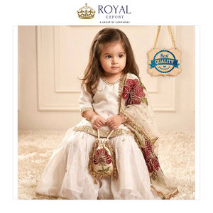 Robes élégantes pour mariage et soirée, en soie Gmy pure, ensemble Sharara pour enfants avec broderie et dupatta en organza - Product Image 6