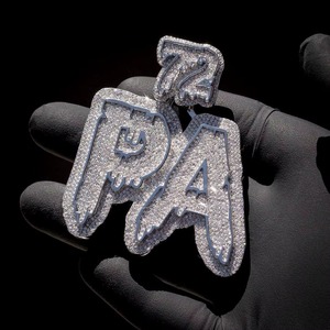 Iced Out Letter Name <b>Pendant</b> 925 <b>Silver</b> Moissanite Micro Pave Hip Hop Charms <b>Pendant</b> Enamel Custom <b>Initial</b> Letter <b>Pendant</b> - Product Image 6
