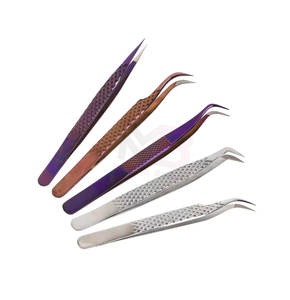 Stainless Steel Eyelash Tweezers Set <b>Smooth</b> Tip Plain Grip Multi Color Coated Professional Extension <b>Tools</b> - Product Image 1