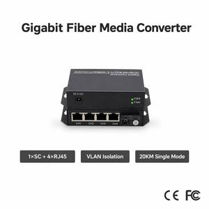 Convertisseur Optique Gigabit 4 Canaux Indépendants 1 SC vers 4 Ports RJ45 20KM Fibre Unique Isolation VLAN Convertisseur de Média Réseau Fibre Optique - Product Image 1