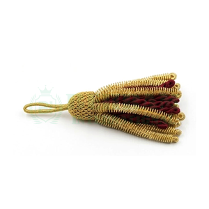 Passementerie Française Artisanale de Luxe Personnalisée en Fil Doré Bourgogne pour Tresse Liturgique, Pompon Métallique Zari pour Vêtement d'Église - Product Image 2