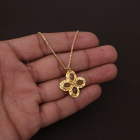 Collier Pendentif en Quartz Citron et Zircon Plaqué Or, Design Floral Bohème, Bijoux en Zircon Jaune pour Femme, Bijoux de Mode, Mariage