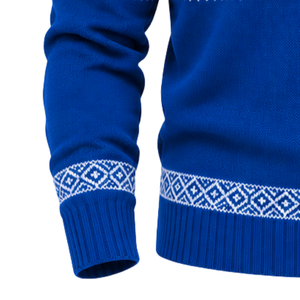 Suéter de punto azul Fair Isle para hombre, estilo casual, 12GG, jacquard frontal, jersey de otoño, venta al por mayor, prendas de punto personalizadas - Product Image 6