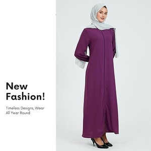 Top Quality Purple Color Zipper Plain Long Maxi Dress Abaya Robes With Hijab Breathable <b>Kaftan</b> Style Dress Outdoor Abayas Wears - Product Image 3