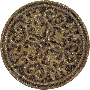 Modern Gold Floral Beaded Table Runner for Dining Table Round Charger Plate Living Room Decorative Accent-Cotton Material - Product Image 1