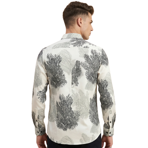 Chemise Homme Imprimé Corail Blanc et Noir à Manches Longues Boutonnée Coupe Slim Décontractée Tendance pour Fêtes, Vacances et Soirées Estivales - Product Image 2