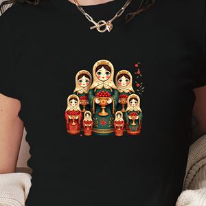 Camiseta corta de moda para mujer con diseño de muñecas rusas de punto estampadas y ajustadas de Martrium Y2K - Product Image 4