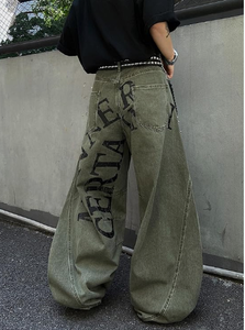 <b>Men</b> s High Waist Wide Leg Printed Denim <b>Jeans</b> Loose Fit Cotton Streetwear Autumn Style - Product Image 3
