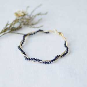 Brazalete de piedra arenisca azul, brazalete de gemas onduladas para niñas y mujeres, envuelto en alambre, regalo de cumpleaños, plata 925, oro de 14k - Product Image 6