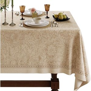 Tovaglia Rettangolare Vintage in Lino Francese Beige con Motivi Floreali, Impermeabile per Picnic, Cene, Feste o Matrimoni - Product Image 1