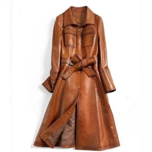 Elegante Gabardina de Piel Sintética con Cinturón, Manga Larga, Cuello Vuelto, Color Sólido, Ropa Exterior de Otoño para Mujer - Product Image 2