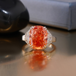 14K Gold Lab Grown Diamond Ring 7.01 CT Vivid Red <b>Cushion</b> Cut Rare Fancy Color <b>Statement</b> - Product Image 1