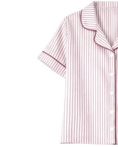 Conjunto de pijama para mujer a rayas blancas y marrones, de manga corta, con botones, estilo satén, dos piezas, para dormir o estar en casa. - Product Image 5