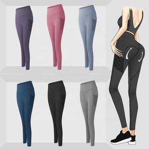 Leggings de gymnastique taille haute sans couture respirants extensibles dans les quatre sens pantalon de yoga en polyester spandex à motif de lettres transfert de chaleur - Product Image 4