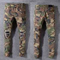 Jeans en denim déchiré décontracté de haute qualité en gros, pantalons en coton, streetwear d'extérieur, logo personnalisé en usine, bouton style High Street