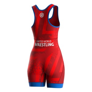 Traje de Lucha Unificado Rojo de Una Pieza para Mujer, Estampado por Sublimación, Spandex, Poliéster Elástico, Ropa de Artes Marciales - Product Image 5