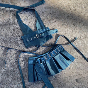 Ensemble deux pièces en denim de coton de haute qualité, best-seller, sur mesure, OEM ODM, pour femmes - Product Image 6