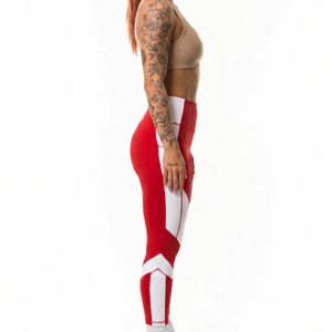 Leggings de sport pour femmes, taille haute, rouge et blanc, longueur intégrale, extensibles, 100% polyester, leggings de yoga pour femmes - Product Image 3