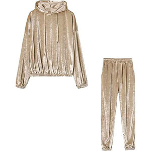 Nouveaux ensembles de survêtements en velours élégants pour femmes, comprenant un haut court à capuche et un pantalon de jogging, ensemble 2 pièces - Product Image 2