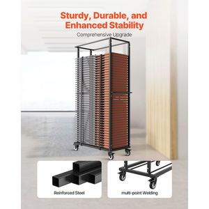 Carrello Porta Sedie Pieghevole in Metallo Resistente con Capacità di 227 kg, Girevole, per 60 Sedie, Carrello per Hotel, Carrello Portaoggetti per Sedie - Product Image 3