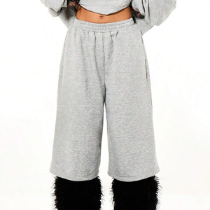 Custom Logo Plus Size Women's Gray <b>Harem</b> Pants High Waist Loose Fit Casual Knitted Solid Color Elastic Waist Spring Wear Pants - Product Image 1