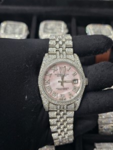 Montre-bracelet pour femme en acier inoxydable de haute qualité, 36 mm, entièrement sertie de diamants Moissanite VVS, style Hip Hop, avec cristal de saphir et quartz - Product Image 5