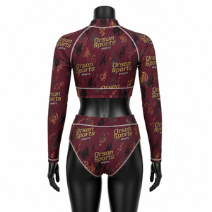 Bikinis & Beachwear Women Athletic <b>Matching</b> Set <b>Long</b> Sleeve Crop Top & Shorts Compression Workout Gym Outfit - Product Image 2