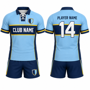 Conjunto de Camiseta de Fútbol Personalizada para Hombre, Azul Claro Marino, Manga Corta, Transpirable, Nombre del Equipo Sublimado, Nombre del Jugador 14, Estilo Regular - Product Image 1
