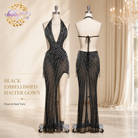 Robe de Soirée et de Club Élégante pour Femme, Sur Mesure, Luxueuse, Fendue, Ornée de Strass, Longueur Ras du Sol