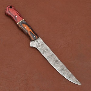 Cuchillo de Filetear Personalizado de Acero de Damasco con Mango de Madera y Funda de Cuero, Hoja de Punta Caída, 1 Hoja Incluida - Product Image 4