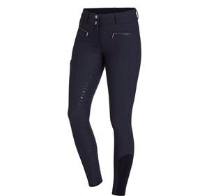 Pantalon d'équitation taille haute pour femme, longueur intégrale, en tricot extensible quatre directions (Spandex/Coton), couleur unie, couleur personnalisable, bouton - Product Image 4