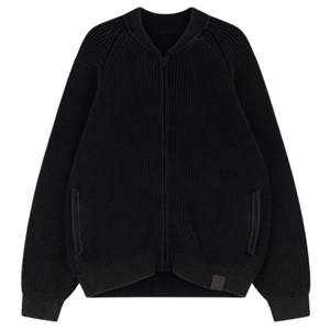 Chaqueta Bomber de Punto Acanalado Negra Lavada para Hombre, Chaqueta Bomber Casual con Cremallera, Puños y Dobladillo Acanalados, Chaqueta de Moda - Product Image 1