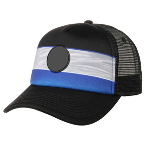 Unisex Trucker Cap Black Mesh Blue White Stripe Contrast Color 6-Panel Adjustable Snapback Sporty Breathable/Waterproof - Product Image 1