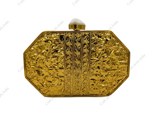 Pochette de soirée artisanale de luxe indienne en laiton et nacre, finition premium, pour mariage et occasions spéciales - Product Image 4