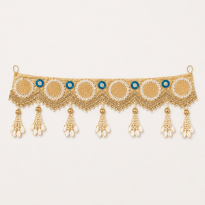 Guirlande décorative murale ou toran de porte, faite main, à motif floral, avec perles et œil porte-bonheur, et pampille en jute avec médaillon, pour la décoration intérieure - Product Image 4