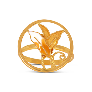 Bague ronde élégante en or plaqué or avec émail blanc et orange motif lys calla pour femme – Bijou de mode raffiné - Product Image 1