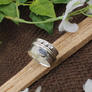 Bague anti-stress classique en argent sterling 925 Shree Jaipur, sertie de perles martelées, pour soulager l'anxiété, vente en gros - Product Image 5